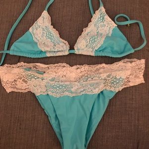 Beach bunny lady lace set—turquoise! Worn once!